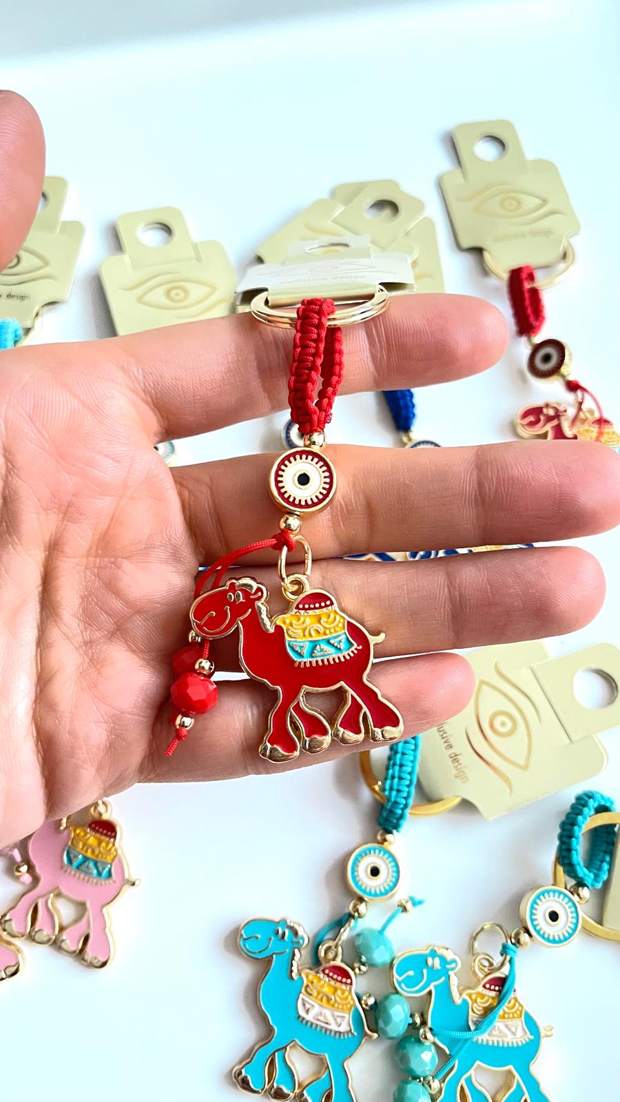 Red Camel Design Gold Evil Eye Keychain