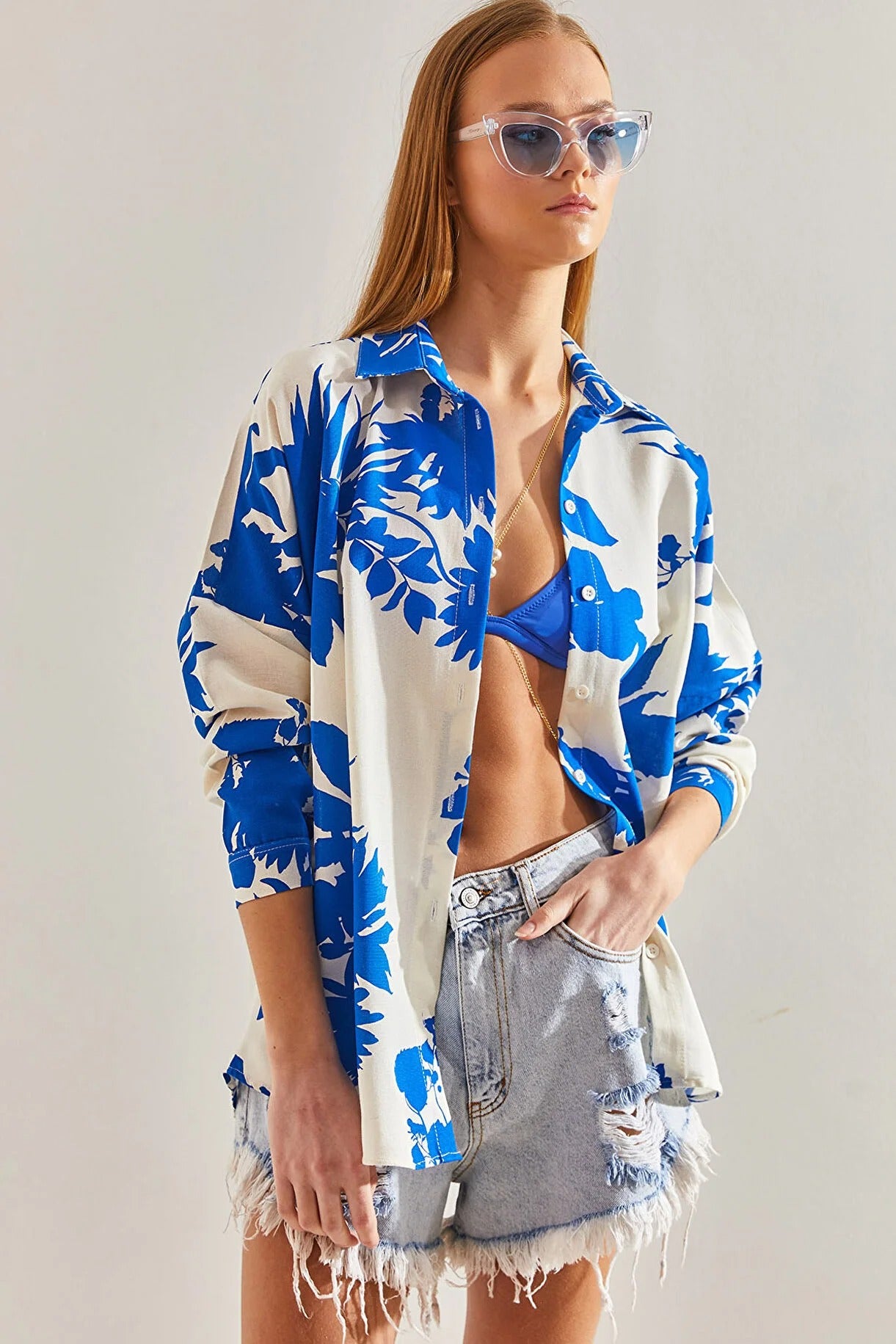 Lola Blue Floral Linen Button-Down Shirt