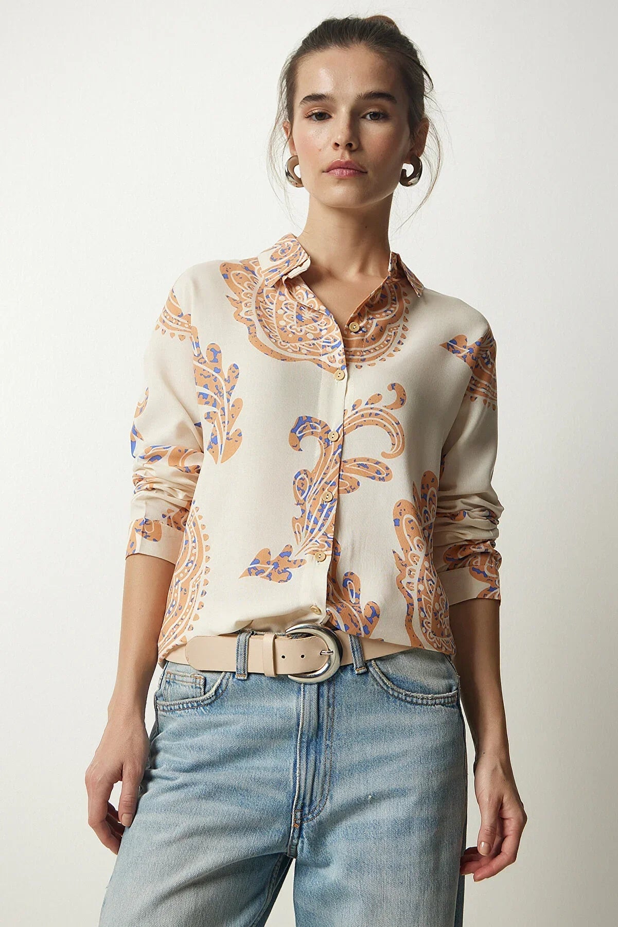 Sophia Soft Orange Floral Button Down Shirt