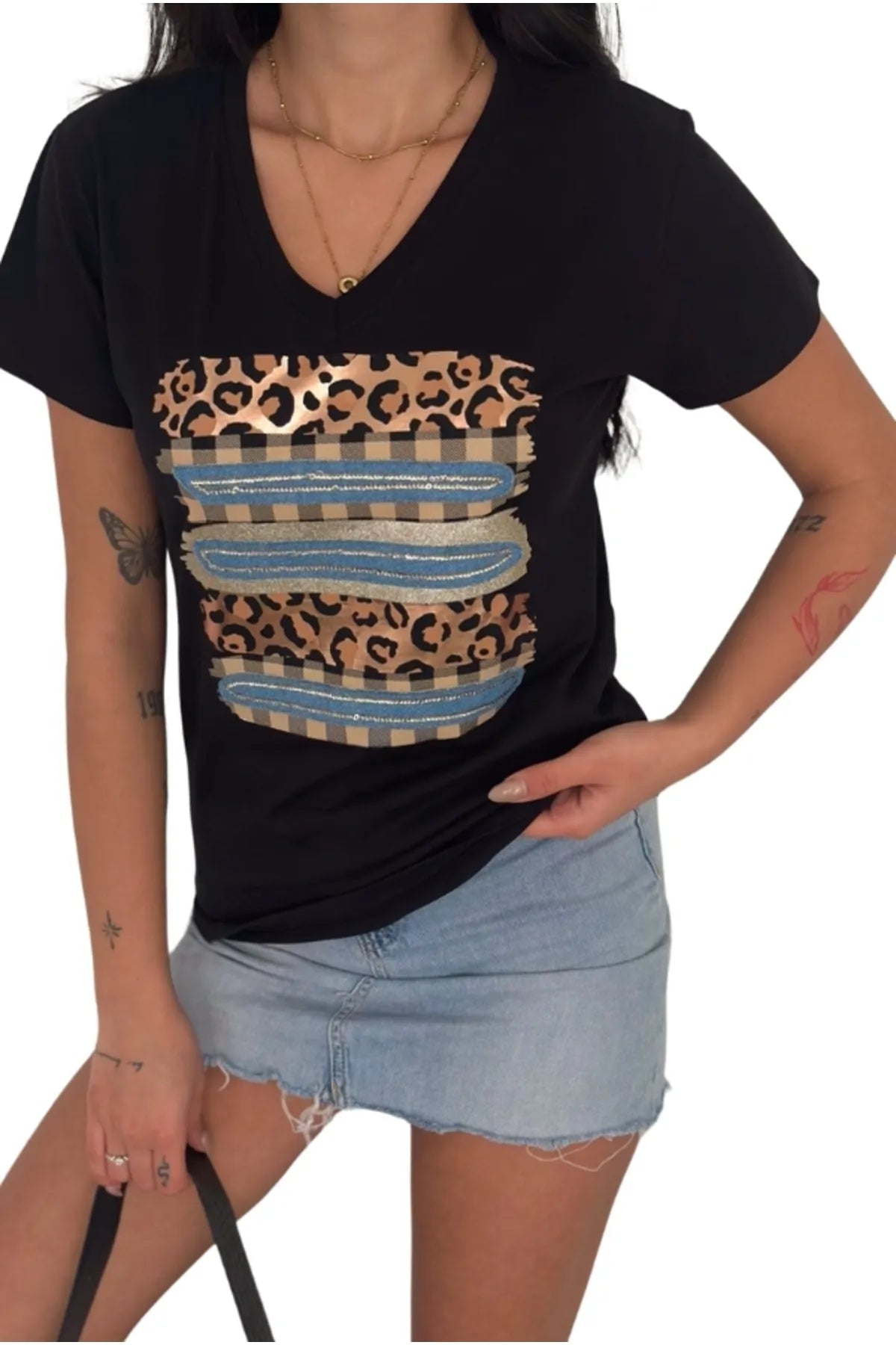Tilda Leopard Sequin T-Shirt - Black