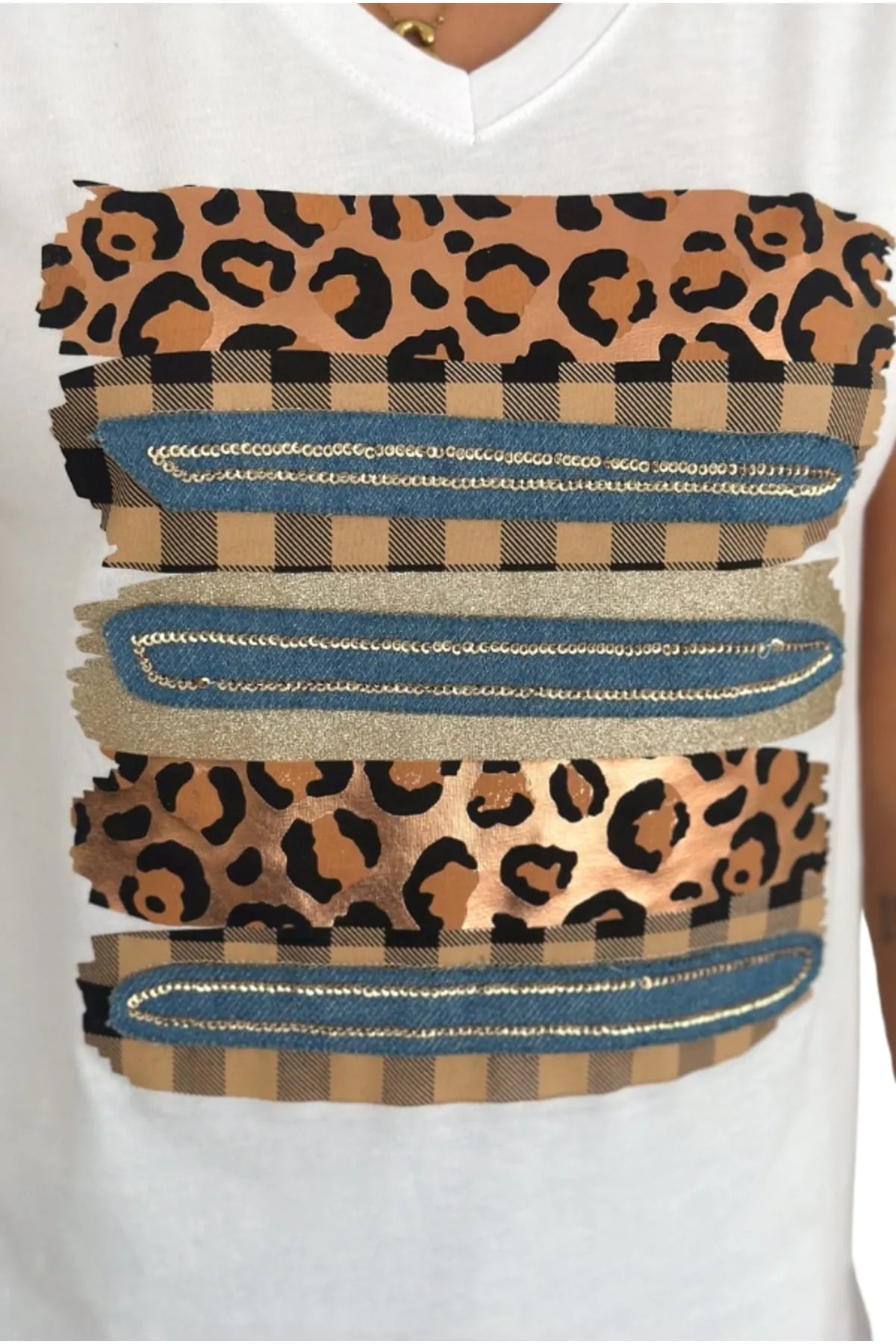 Tilda Leopard Sequin T-Shirt - White