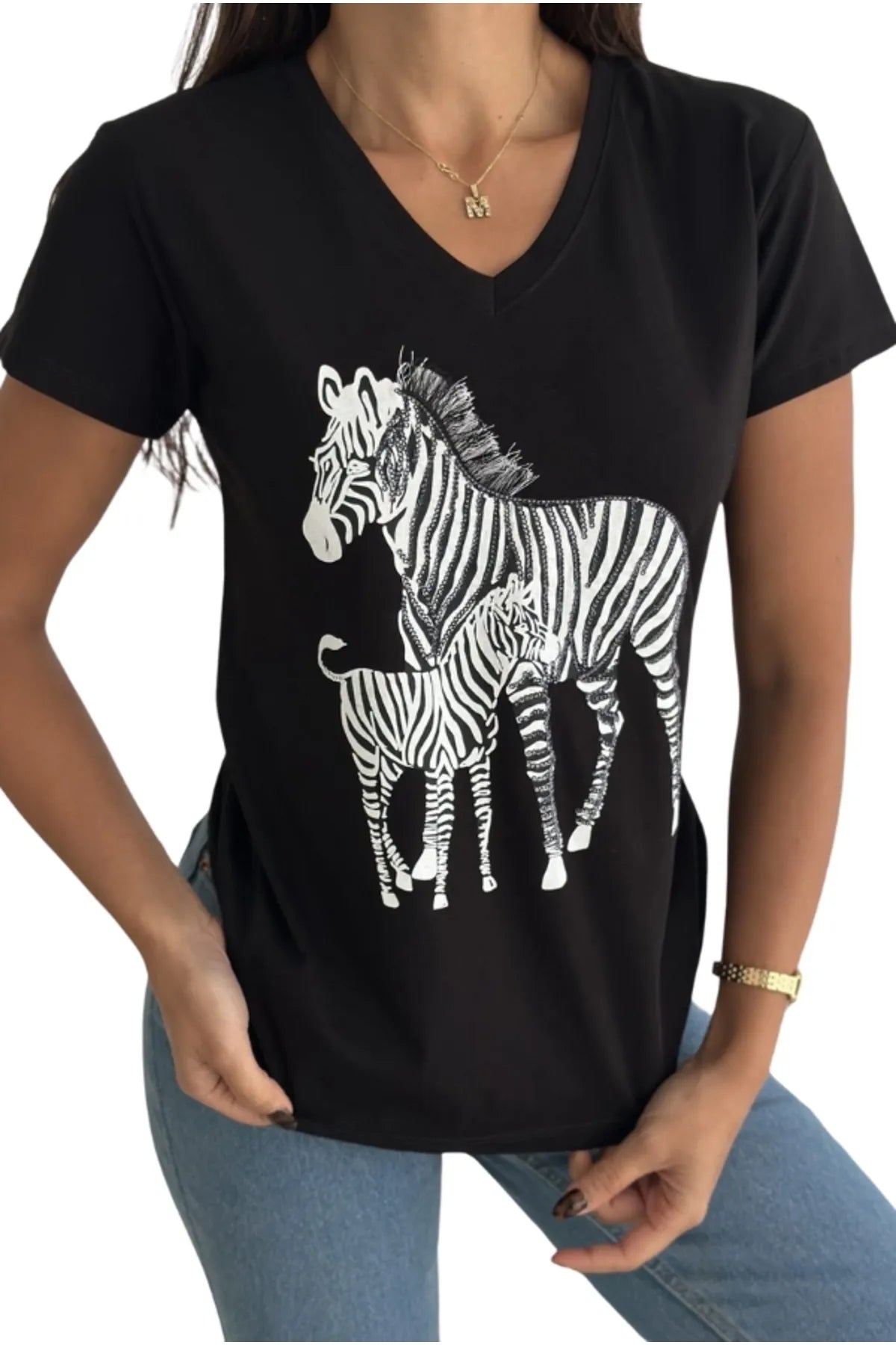 Tilda Zebra Sequin T-Shirt - Black