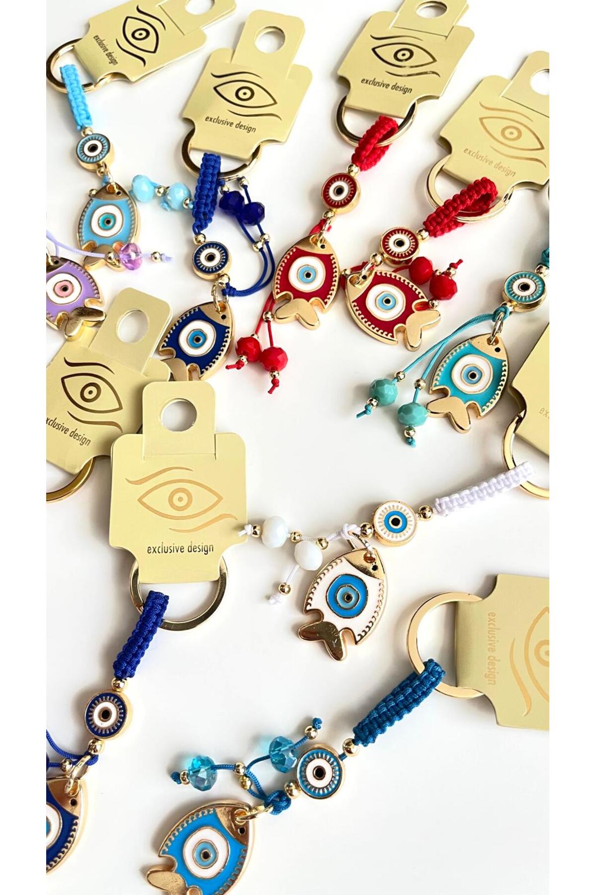 Ivy Gold-Plated Evil Eye Keychain - Navy Fish Design