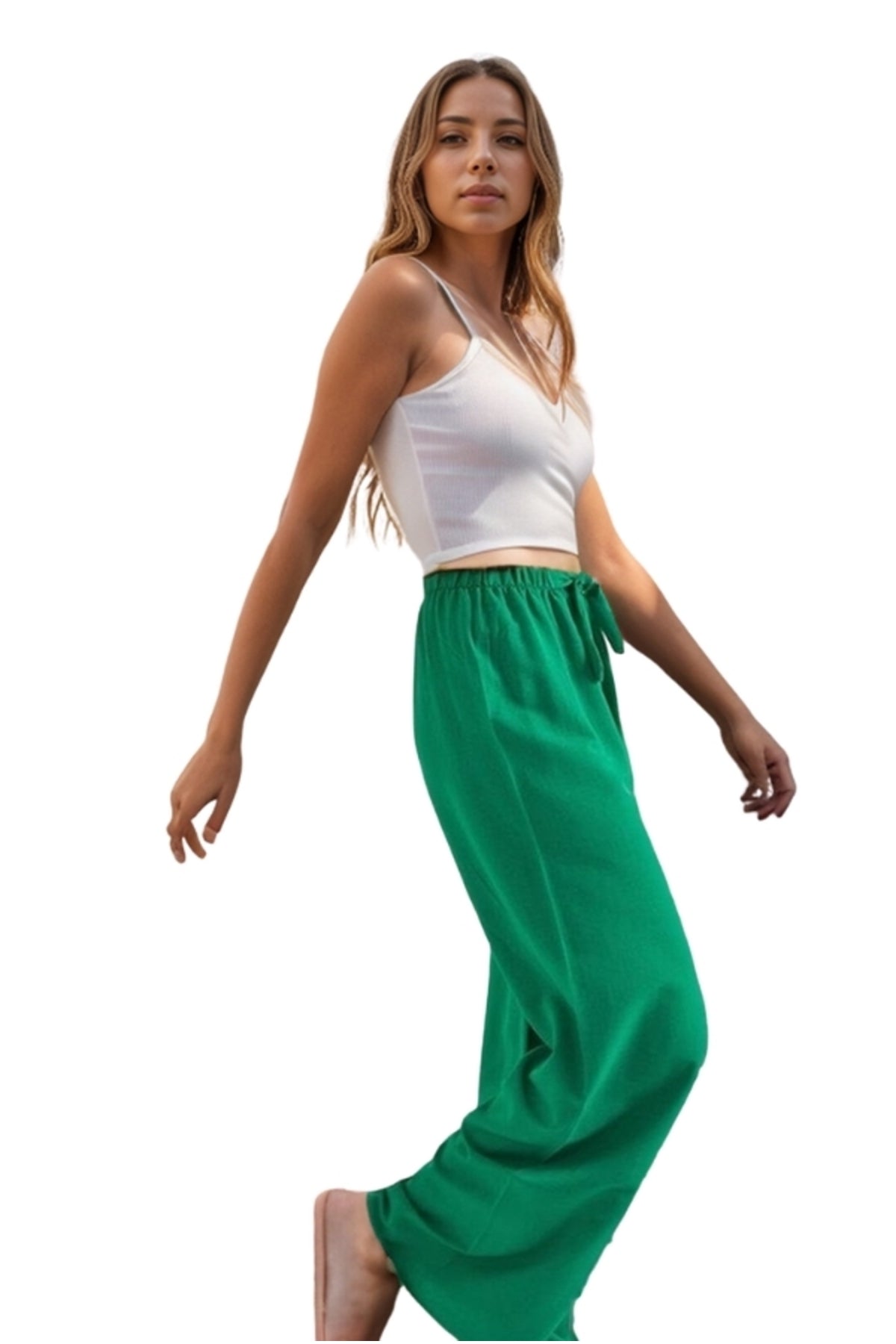 Lucy Women's Linen Blend Wide Leg Palazzo Pants - Grass Green