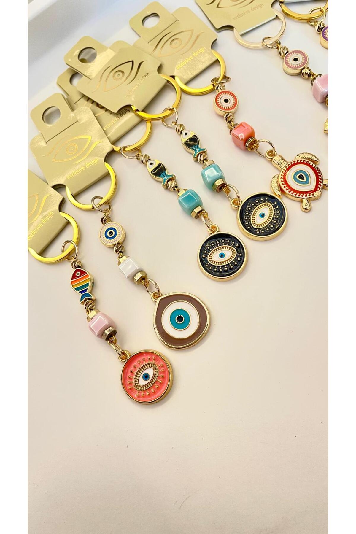 Hannah Gold-Plated Bodrum Bead Keychain - Beige Teardrop