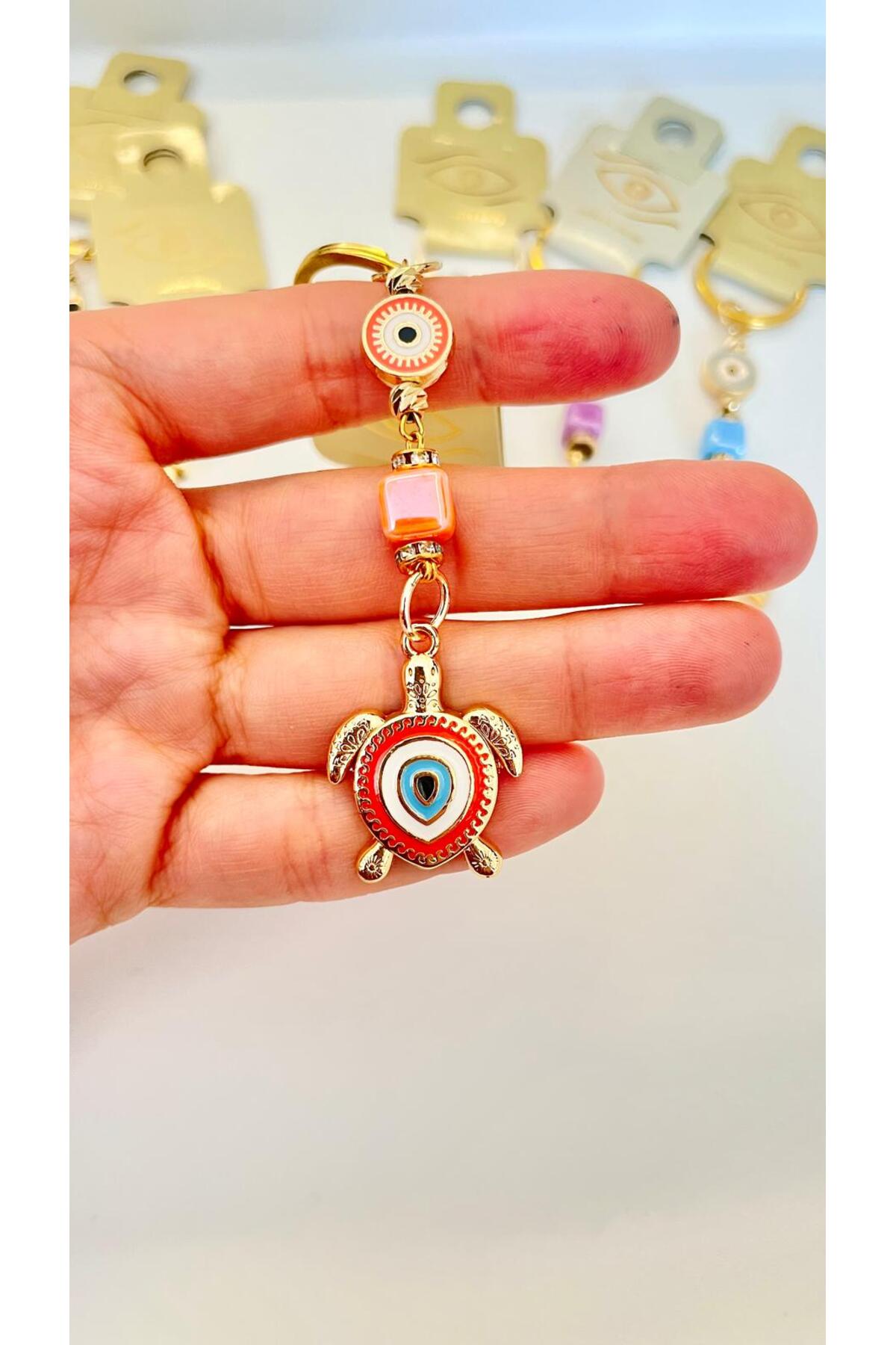 Hannah Gold-Plated Bodrum Bead Keychain - Orange Turtle
