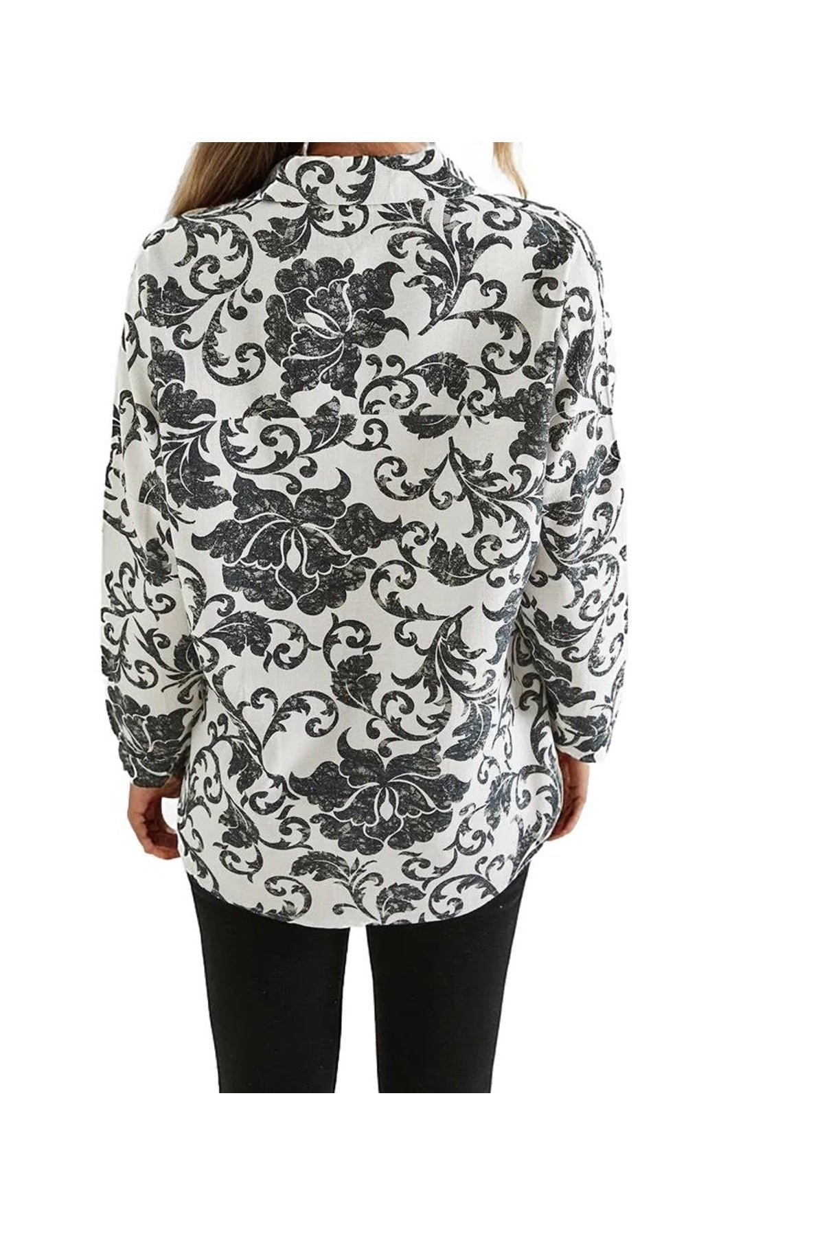 Emilia Women's Linen-Viscose Blend Oversized Printed Shirt - Black Paisley