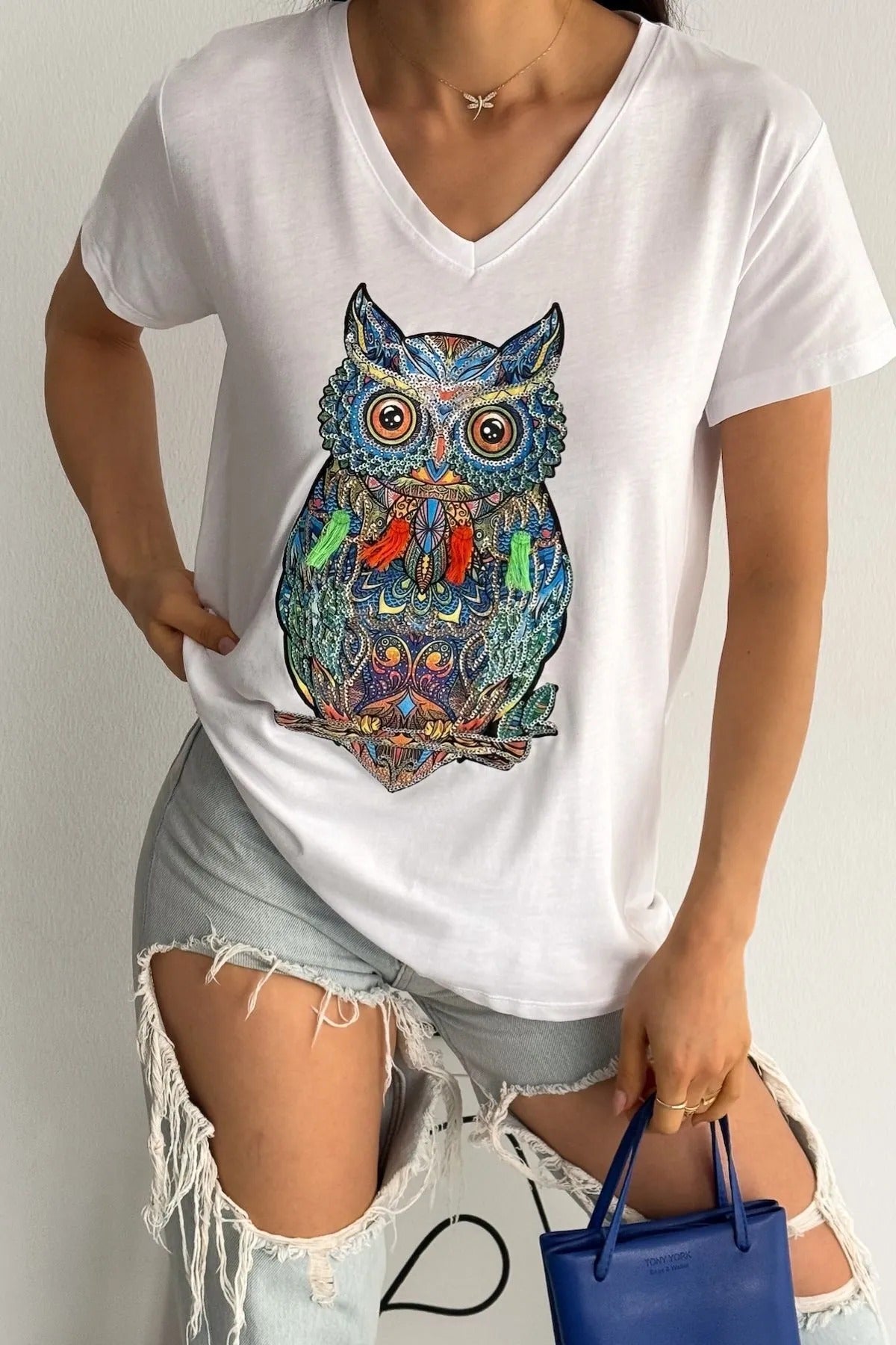 Tilda White Owl Floral Design Cotton T-shirt