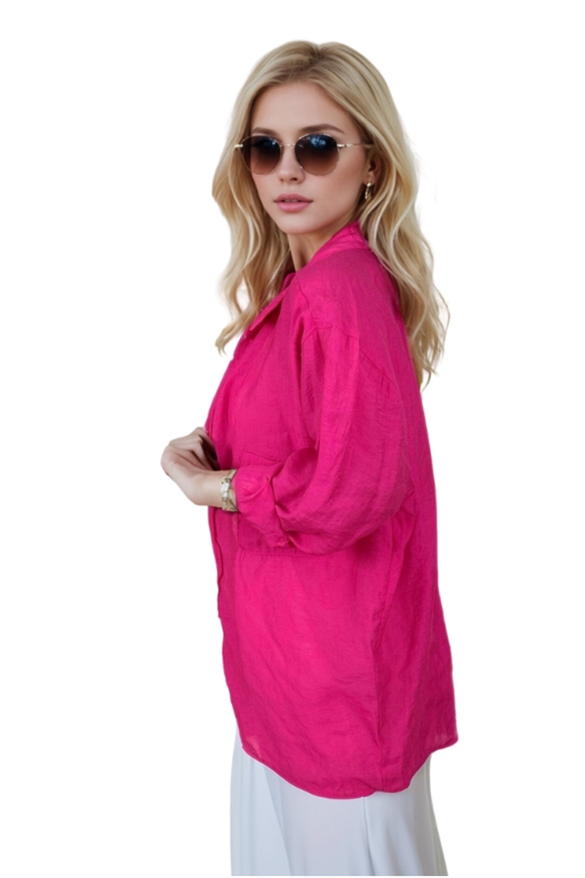 Georgia Women's Oversized Long Sleeve Shirt - Fuchsia and Pink