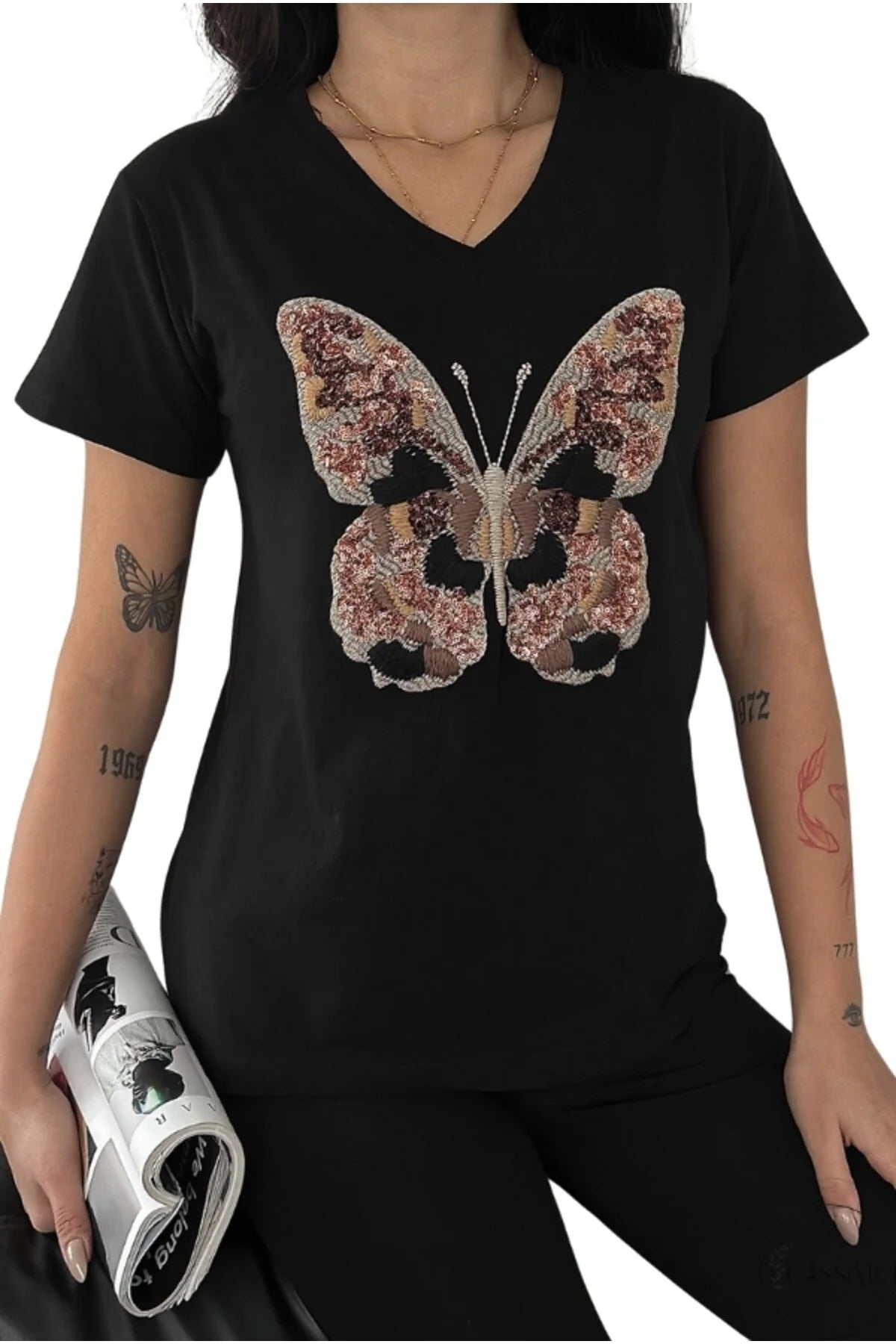 Tilda Black Butterfly Design Cotton T-Shirt