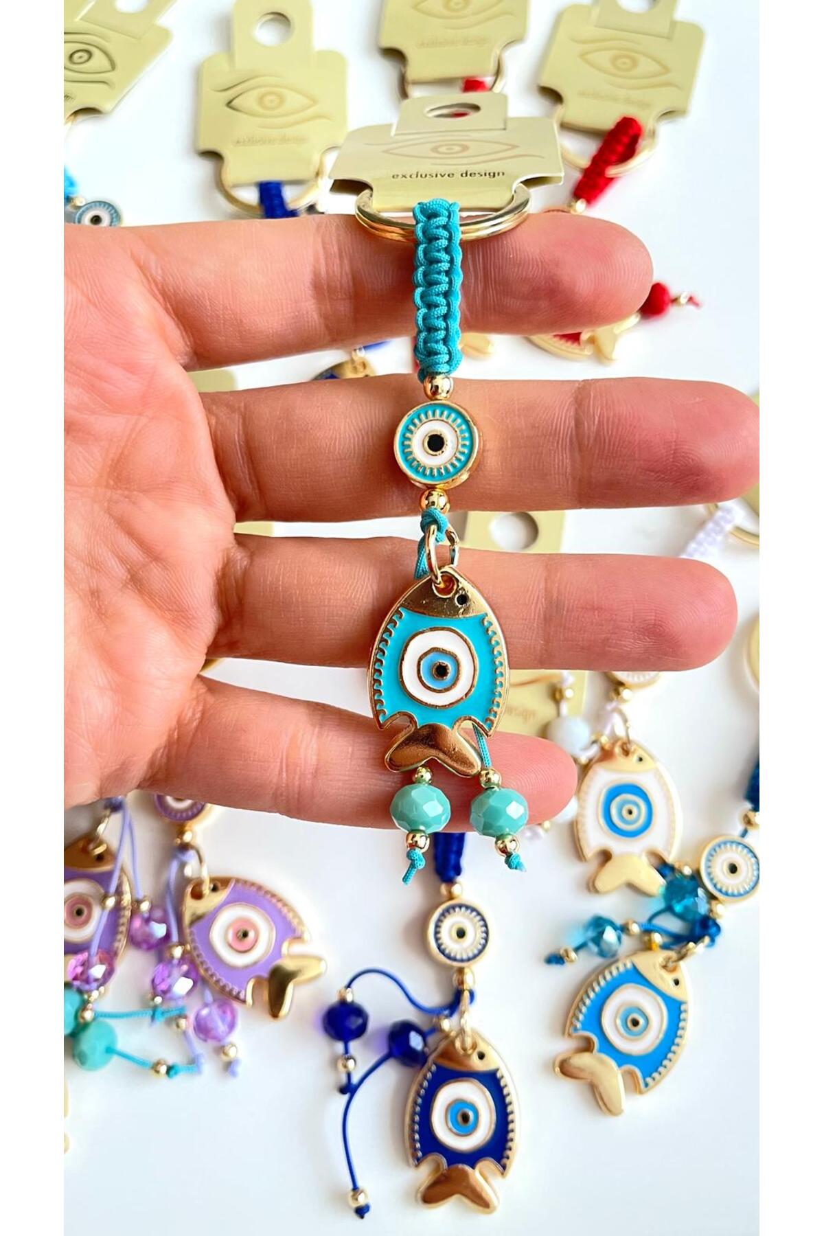 Ivy Gold-Plated Evil Eye Keychain - Turquoise Fish Design