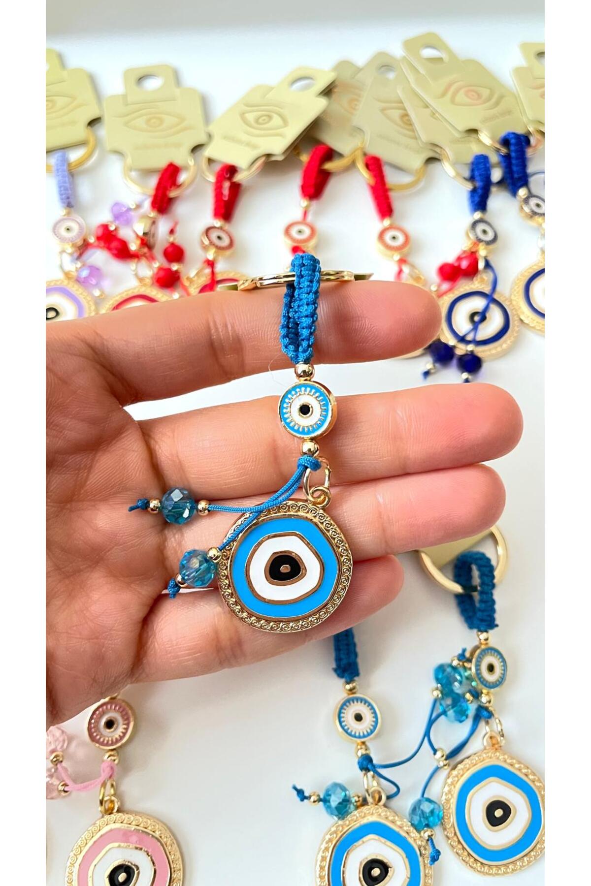 Brianna Gold-Plated Evil Eye Bead Keychain - Blue Evil Eye