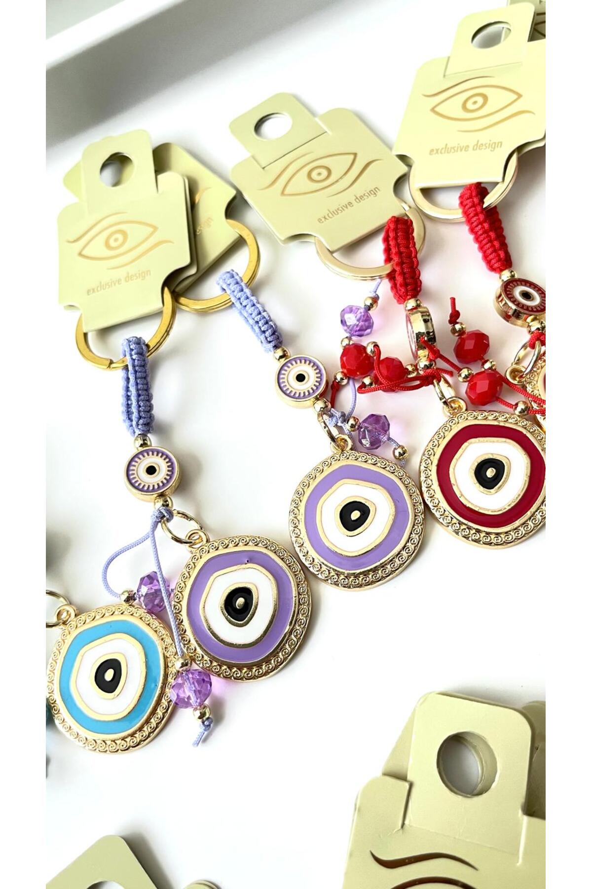 Brianna Gold-Plated Evil Eye Bead Keychain - Baby Blue Evil Eye