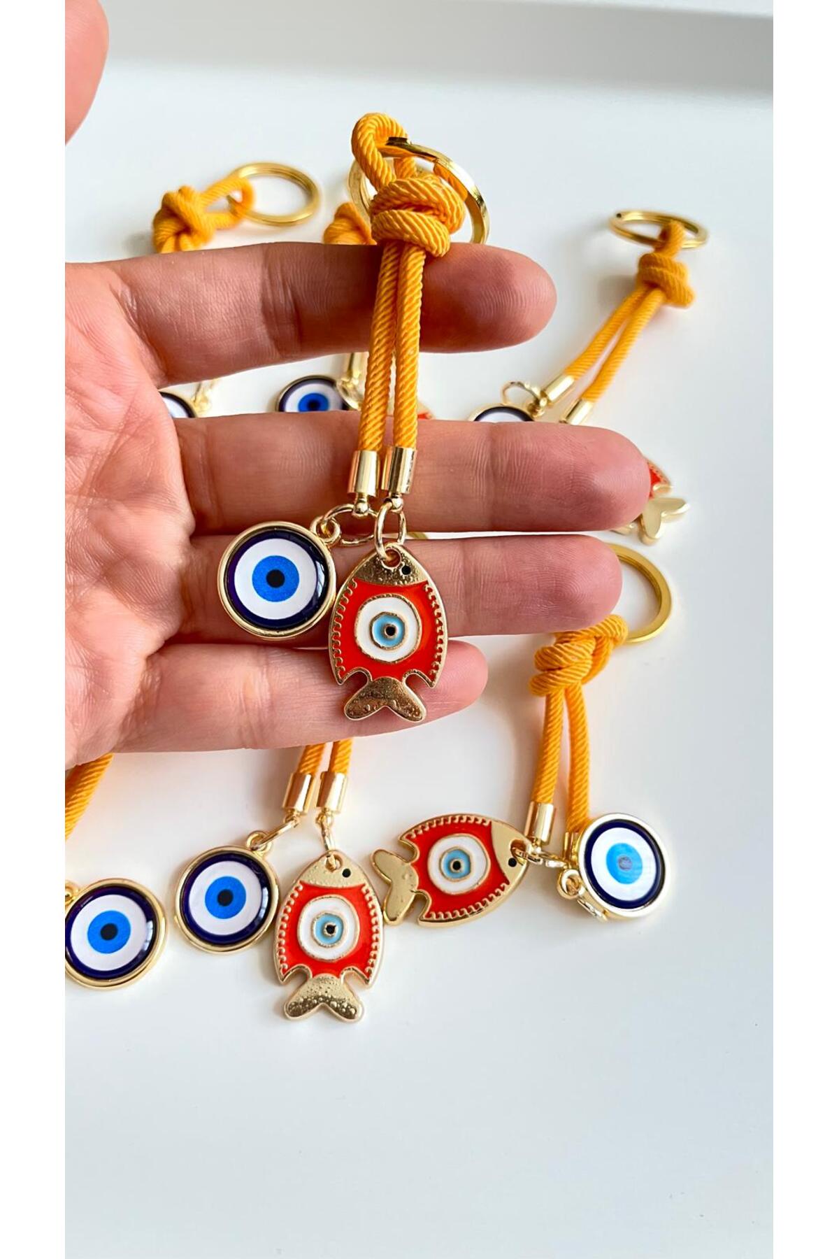 Rose Evil Eye Cord Keychain - Orange Fish Design