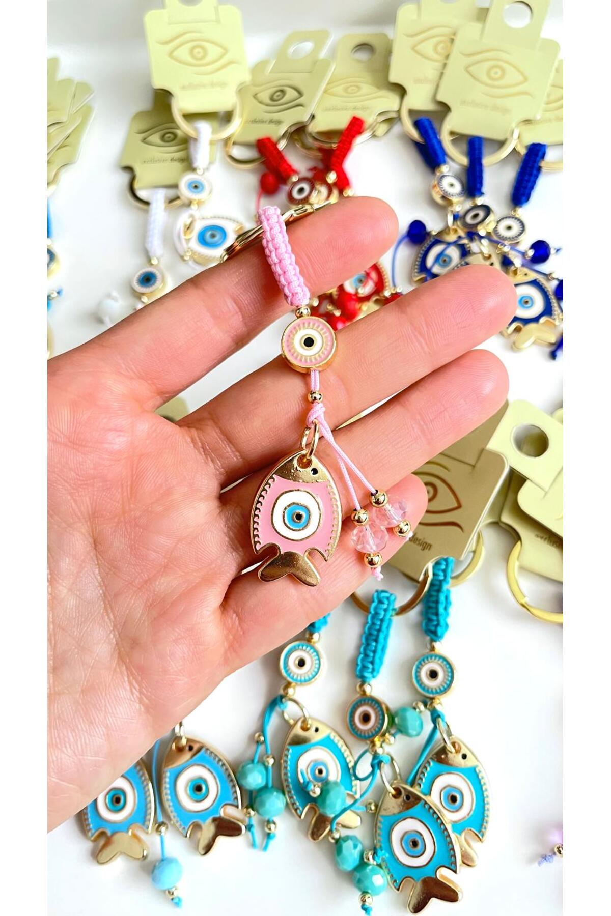 Ivy Gold-Plated Evil Eye Keychain - Pink Fish Design