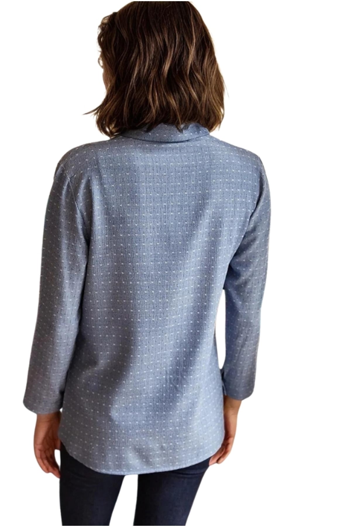 Hope Women's Viscose Textured Draped Button-Up Shirt - Blue