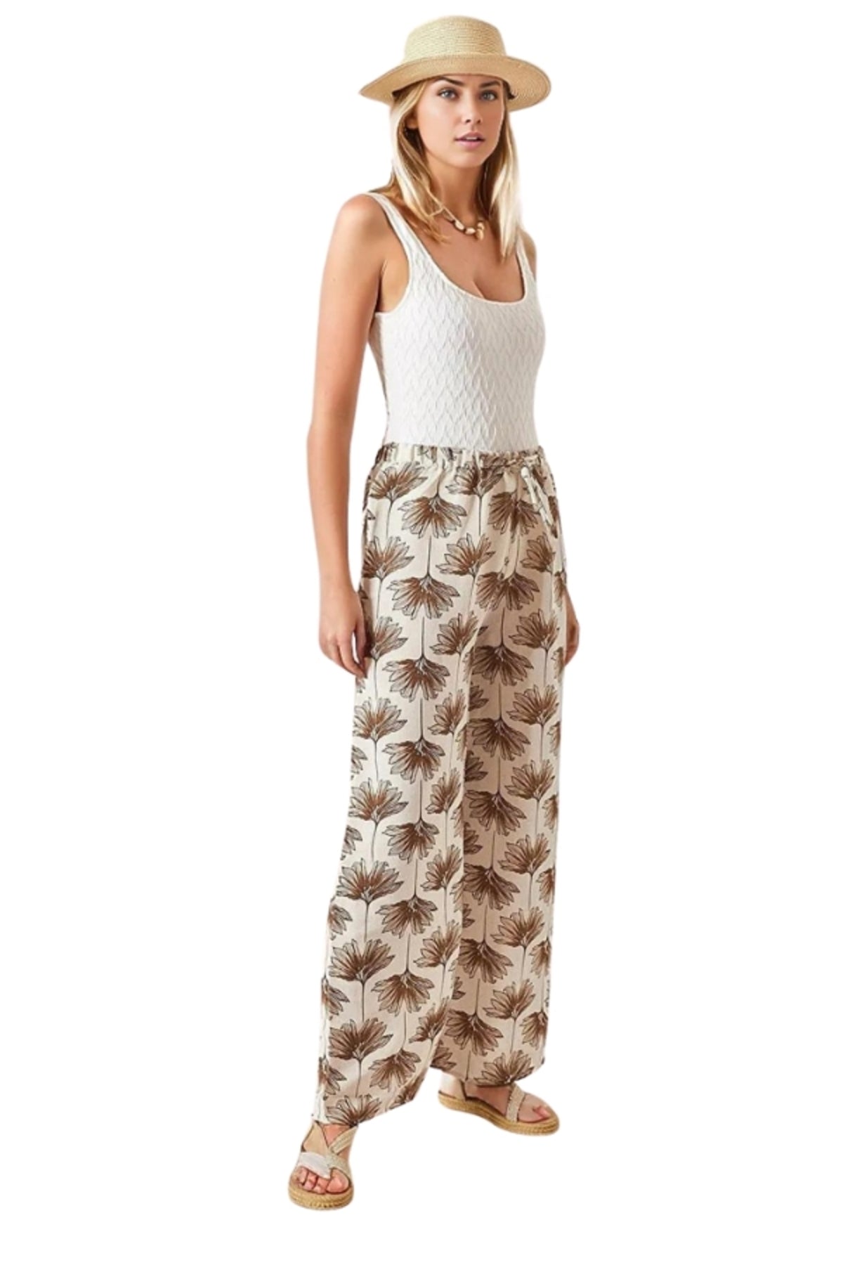 Lucy Women's Linen-Viscose Blend Wide Leg Palazzo Pants - Brown Ginkgo