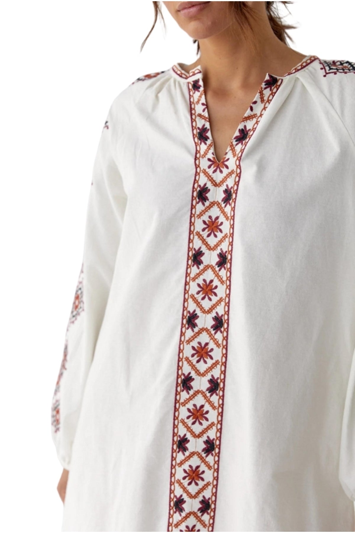 Susannah Women's Boho Embroidered Dress - White