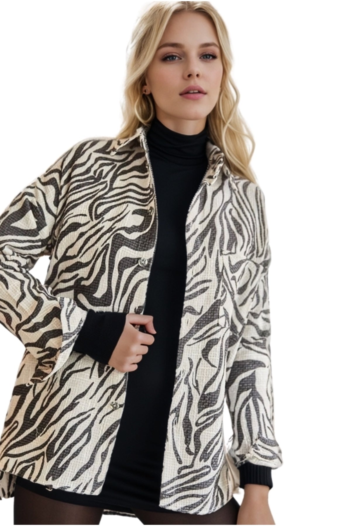 Lena Women's Pocket Shacket - Zebra