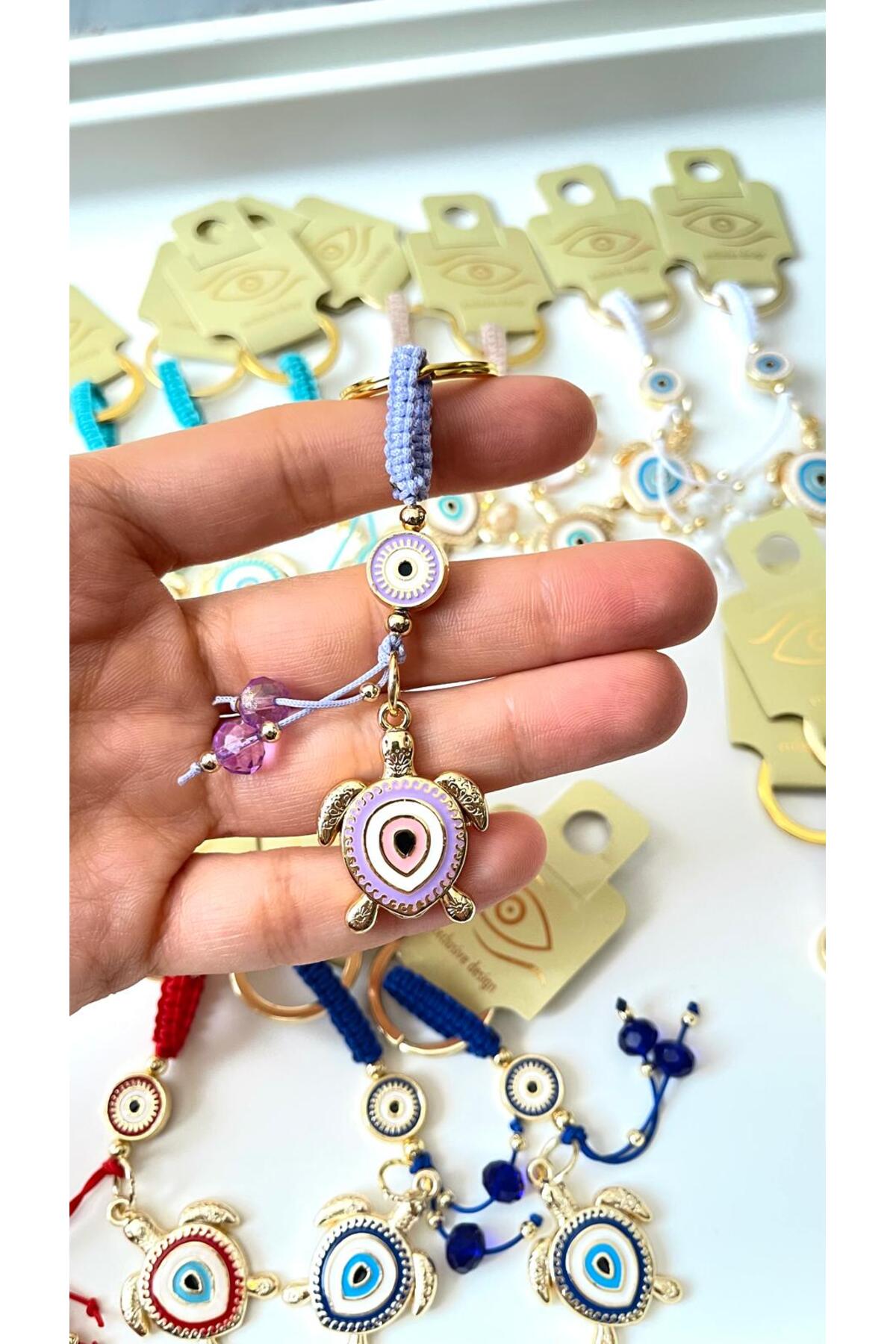Ivy Gold-Plated Evil Eye Keychain - Lilac Turtle Design