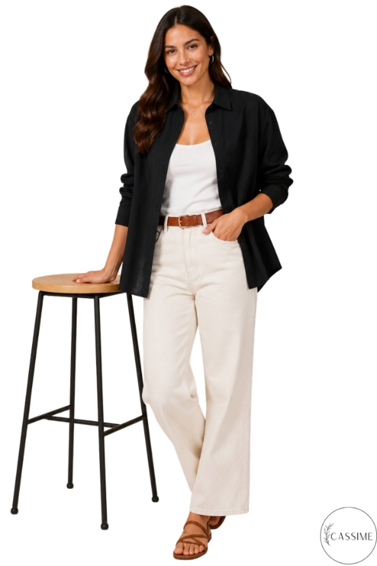 Melissa Women's Oversized Longline Shirt - Solid Black