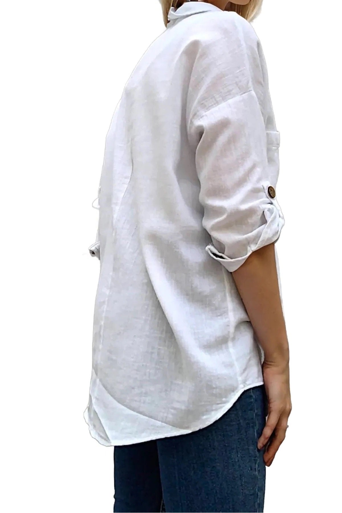 Jasmine Women's Cotton-Linen Blend Oversized Longline Button-Up Shirt - Ivory