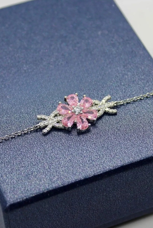 925 Sterling Silver Pink Stone Hande Ercel Bracelet