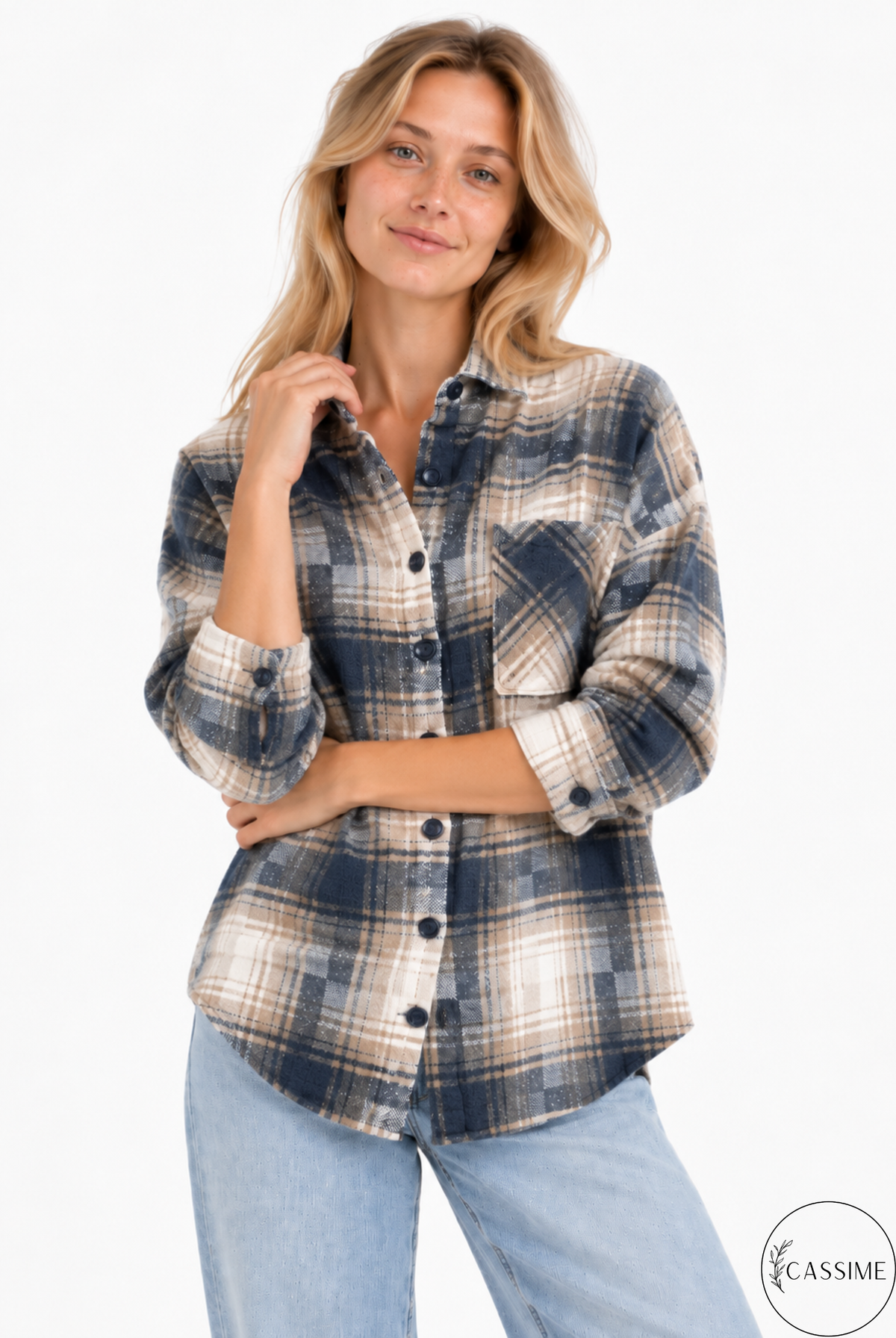 Tony Dark Blue Brown Cotton Plaid Shacket