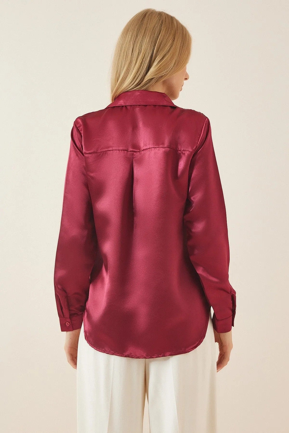 Belinda Burgundy Satin Button-Down Shirt