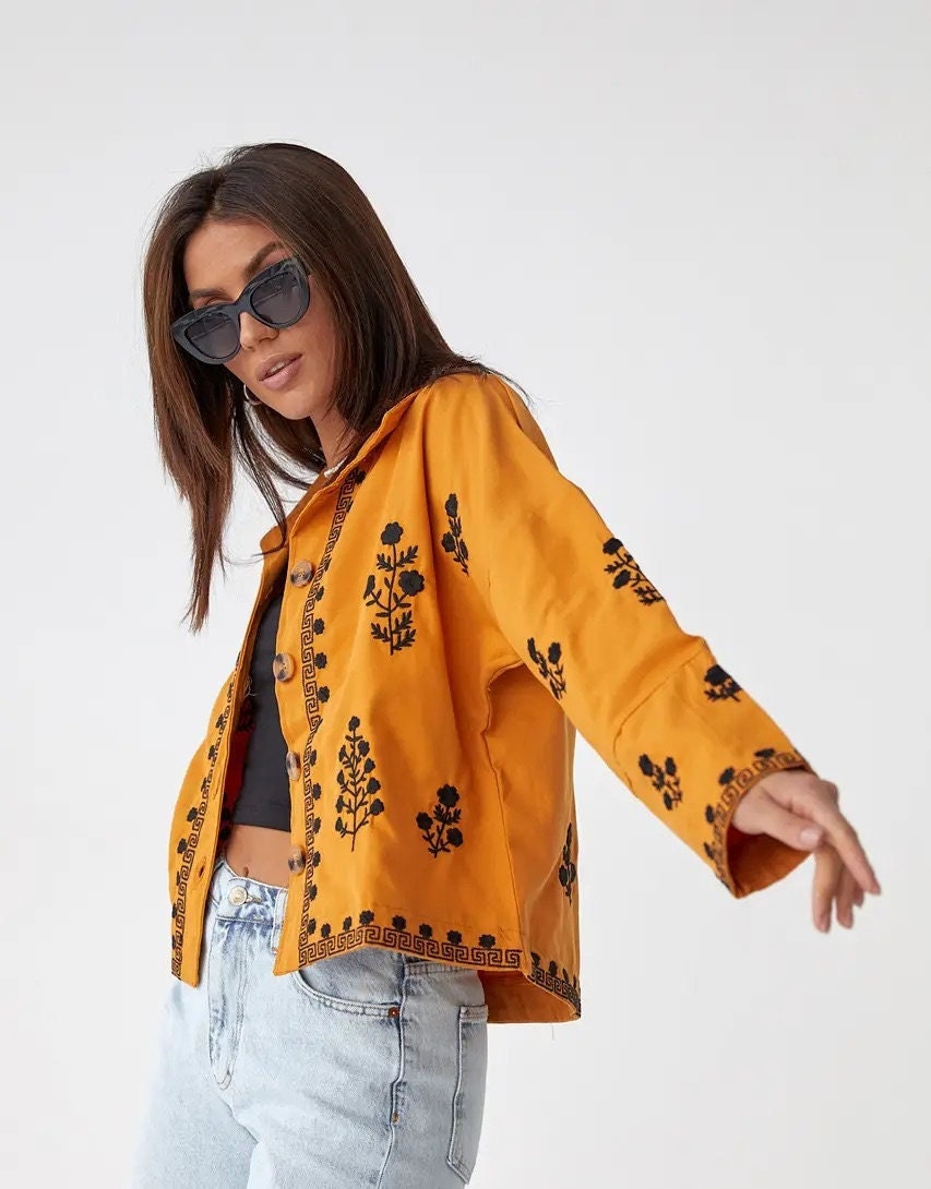 Isla Orange Embroidered Cotton Jacket
