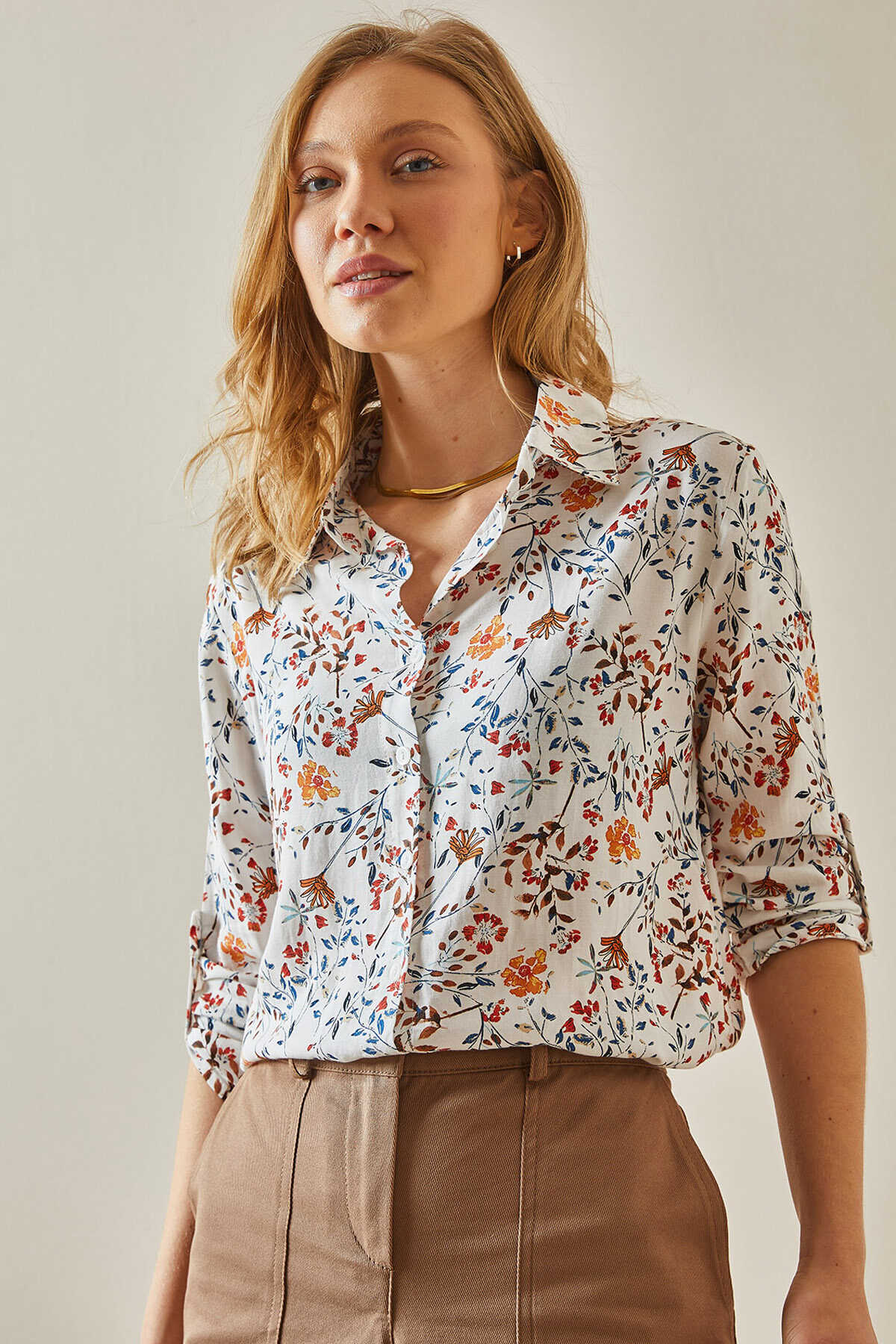 Sophia Orange Floral Button Down Shirt