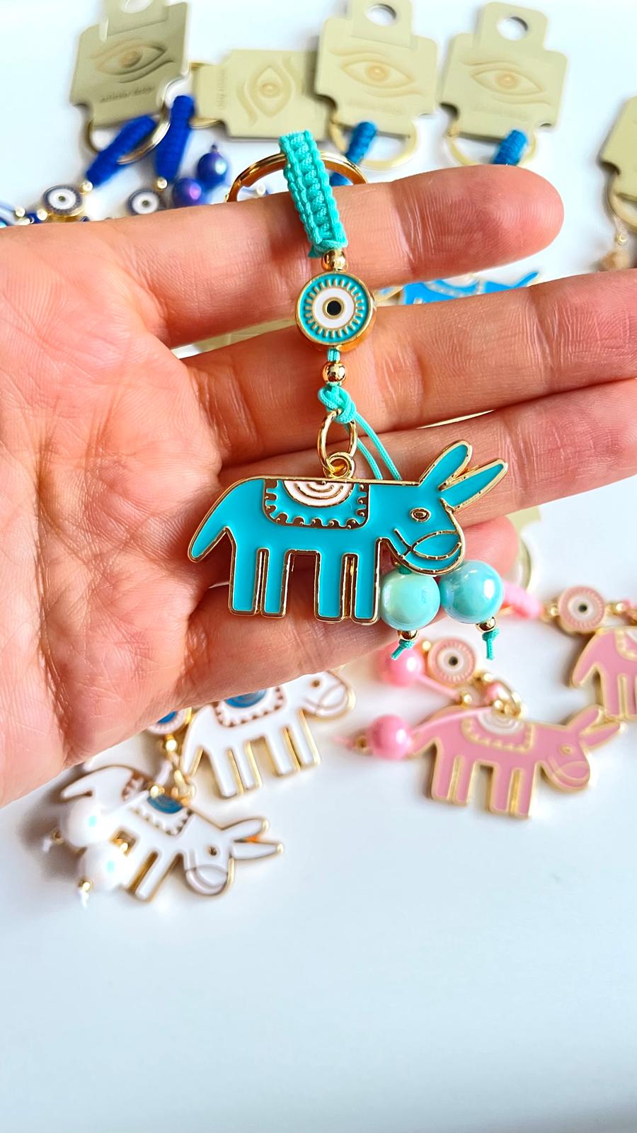 Turquoise Donkey Design Gold Evil Eye Keychain