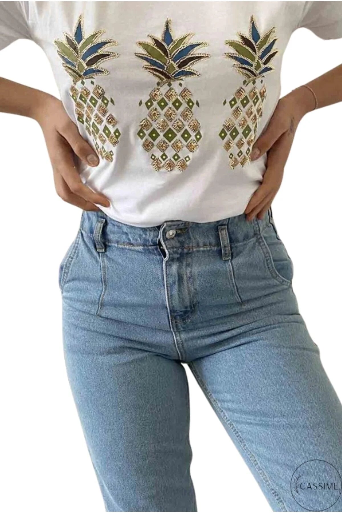 Tilda White Pineapple Sequin Cotton T-Shirt