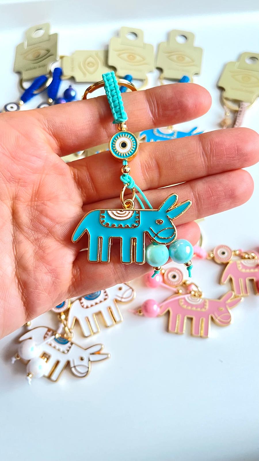 Turquoise Donkey Design Gold Evil Eye Keychain