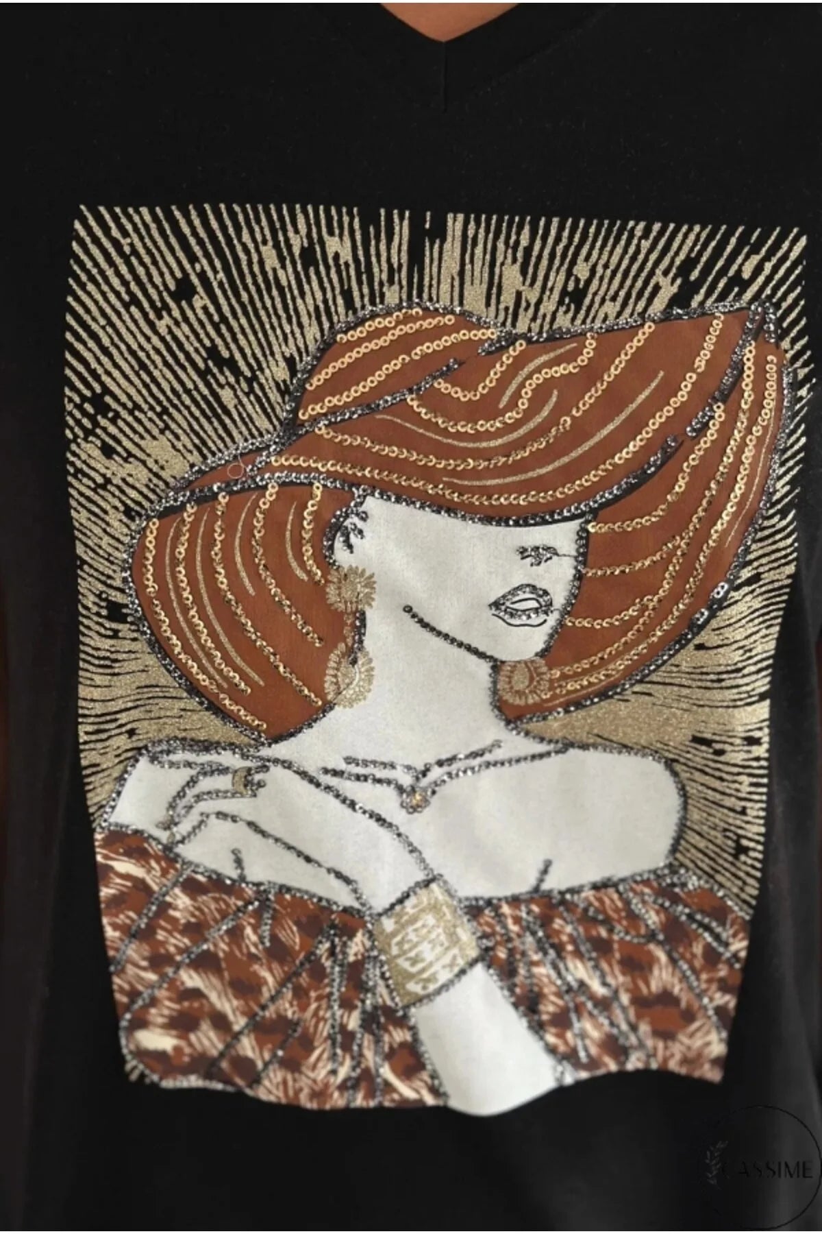 Tilda Black Woman Hat Figure Cotton T-Shirt