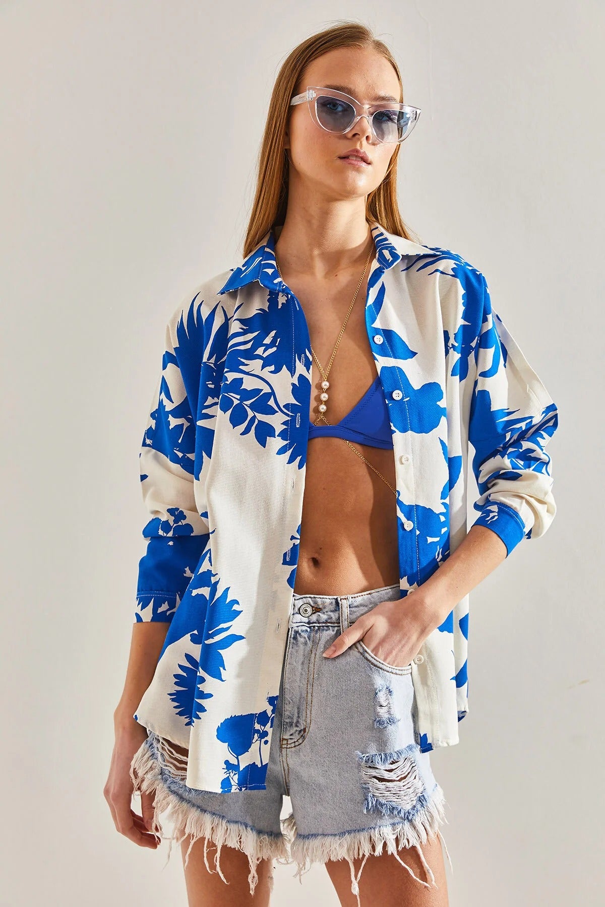 Lola Blue Floral Linen Button-Down Shirt