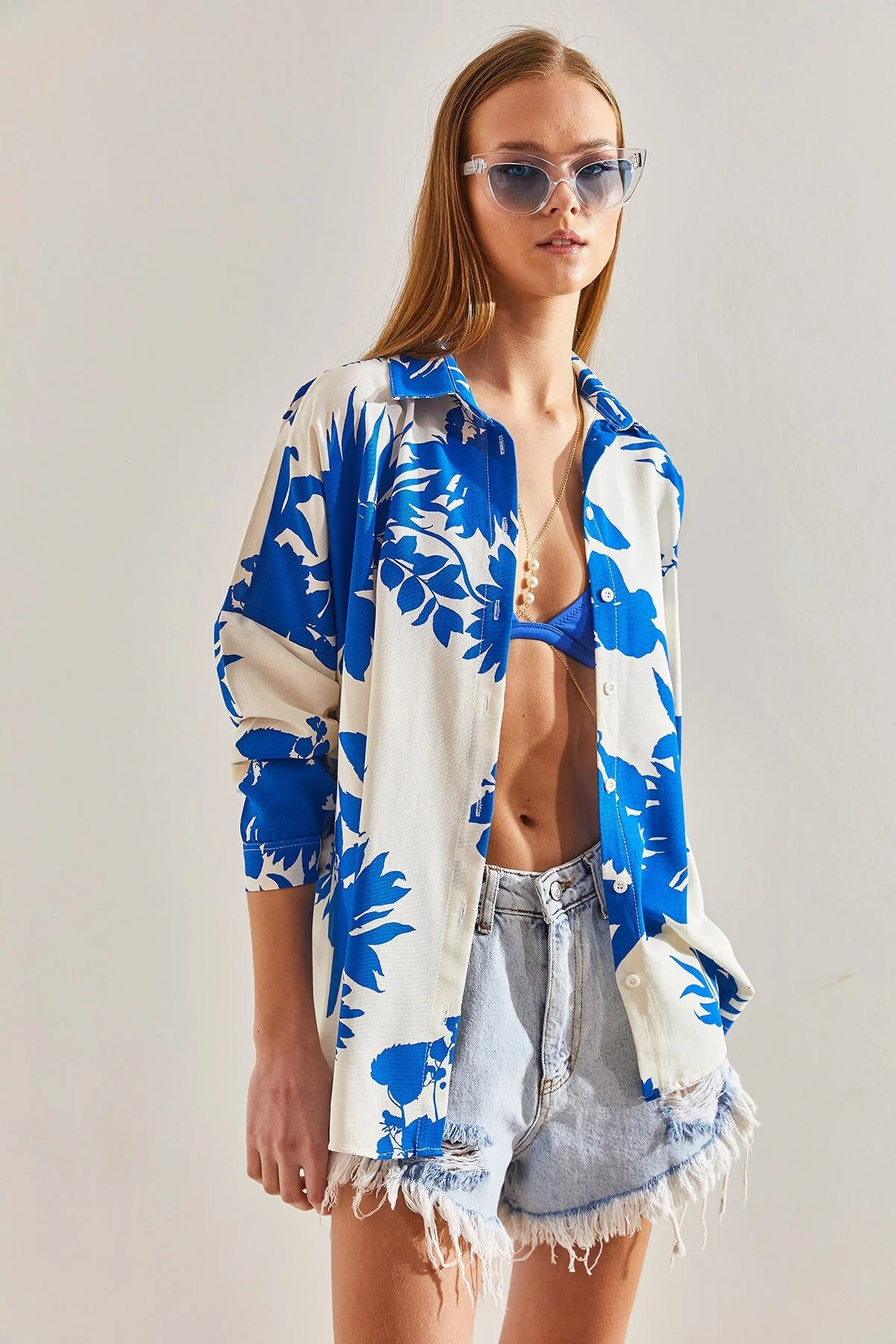 Lola Blue Floral Linen Button-Down Shirt