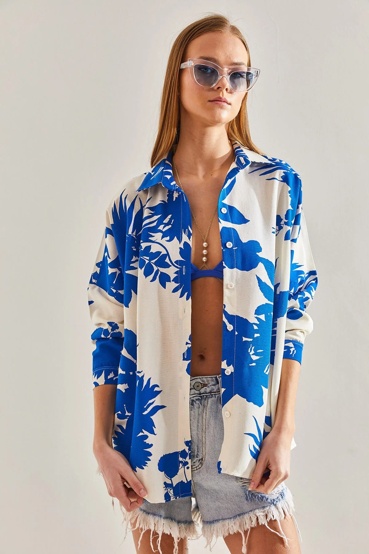 Lola Blue Floral Linen Button-Down Shirt