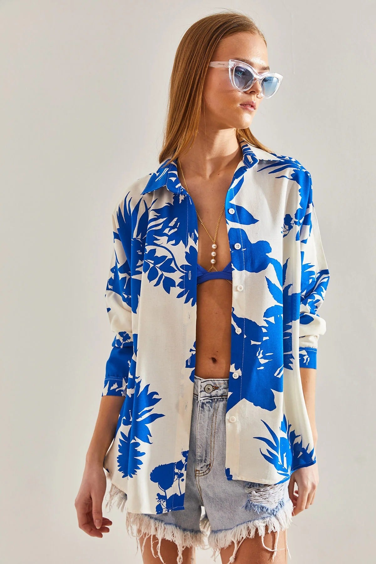 Lola Blue Floral Linen Button-Down Shirt