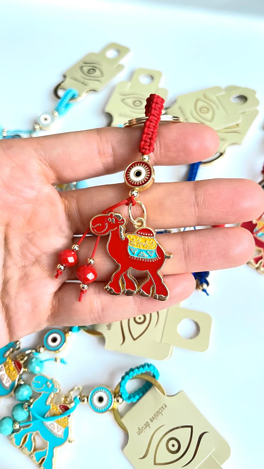 Red Camel Design Gold Evil Eye Keychain