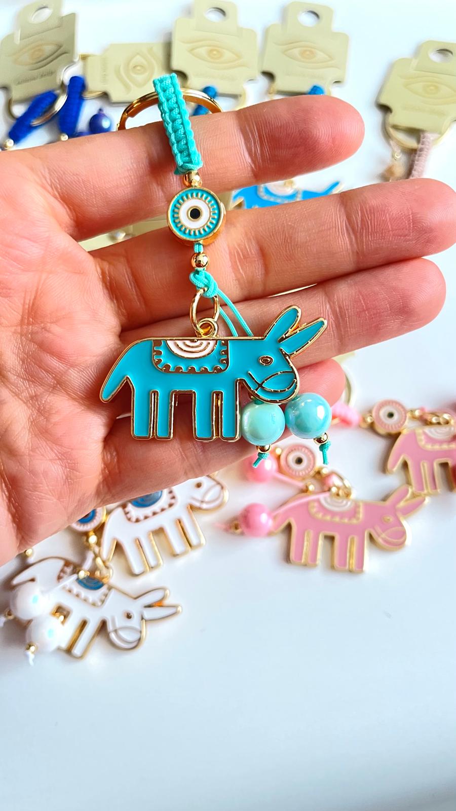 Turquoise Donkey Design Gold Evil Eye Keychain