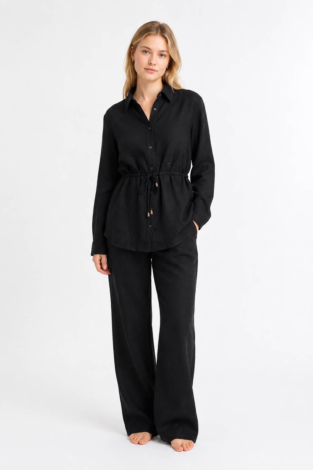 100% Cotton Muslin Black Two-Piece Set