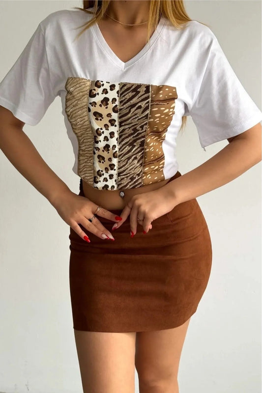 Tilda White Leopard Sequin Cotton T-Shirt