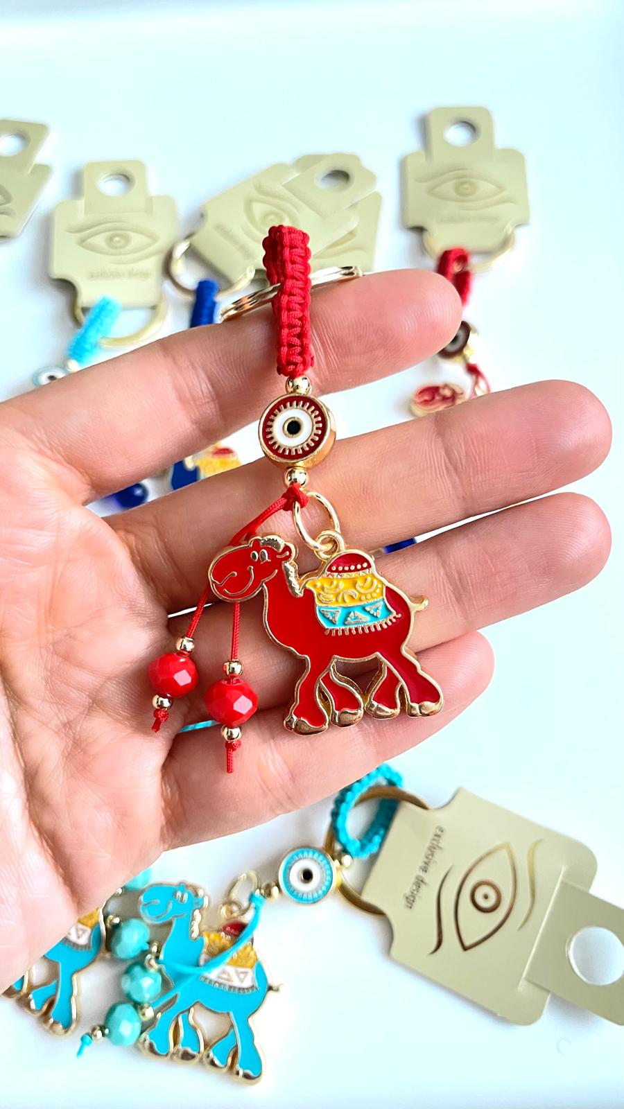 Red Camel Design Gold Evil Eye Keychain