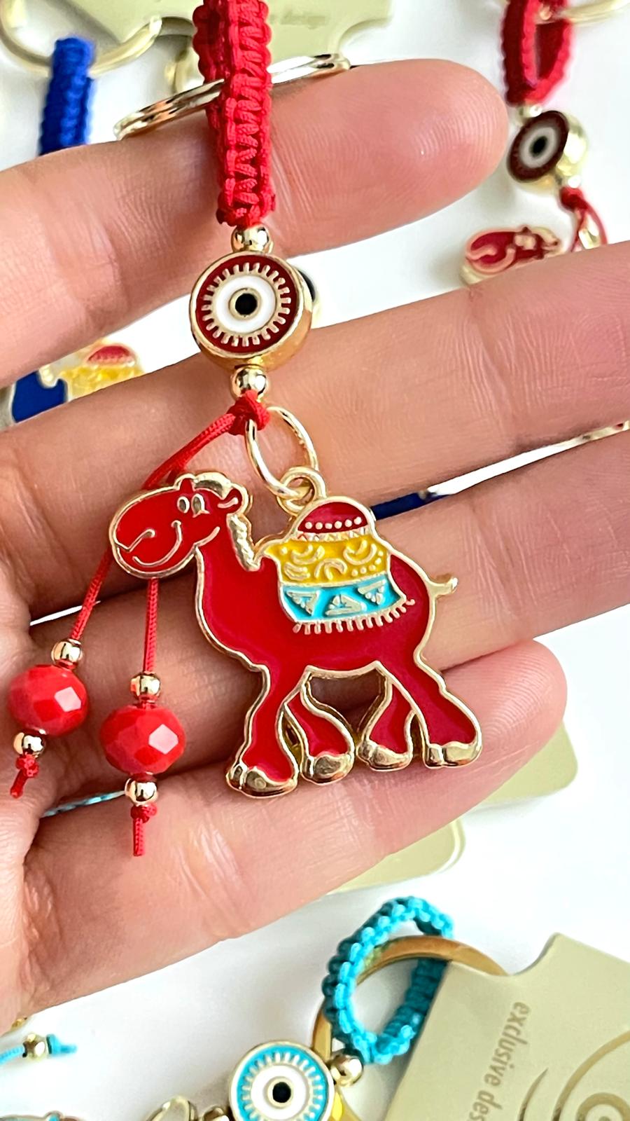 Red Camel Design Gold Evil Eye Keychain