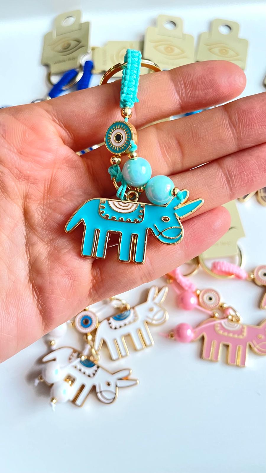 Turquoise Donkey Design Gold Evil Eye Keychain