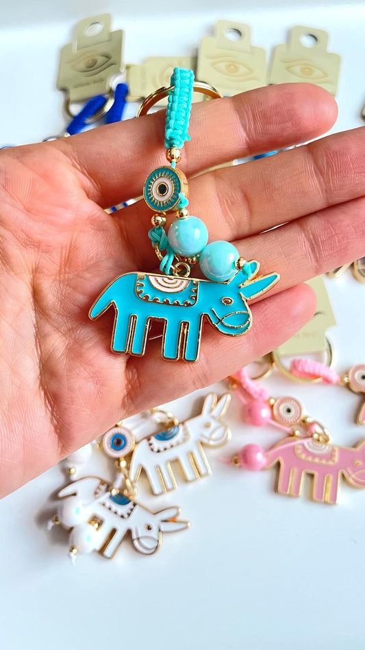 Turquoise Donkey Design Gold Evil Eye Keychain
