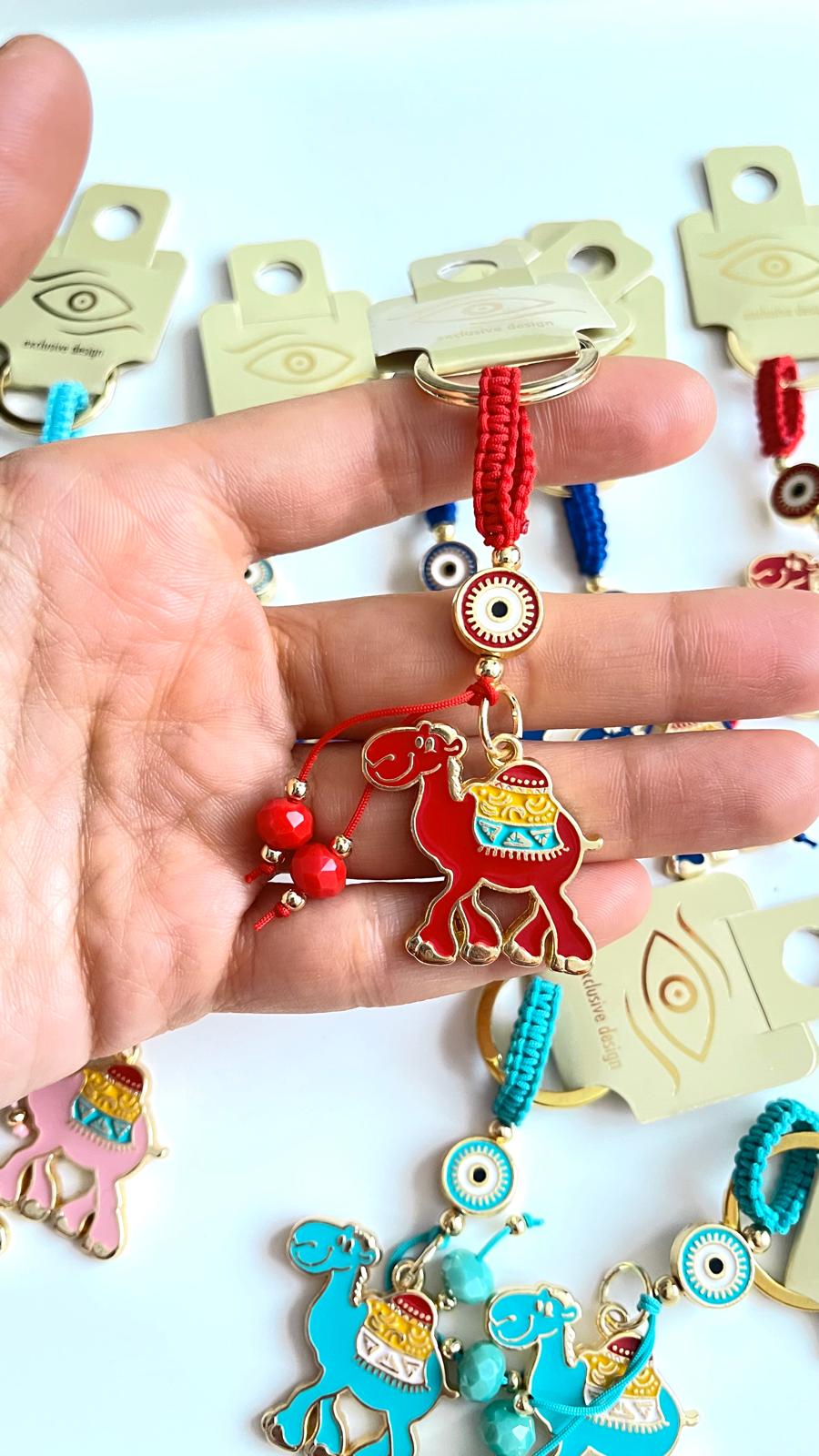 Red Camel Design Gold Evil Eye Keychain