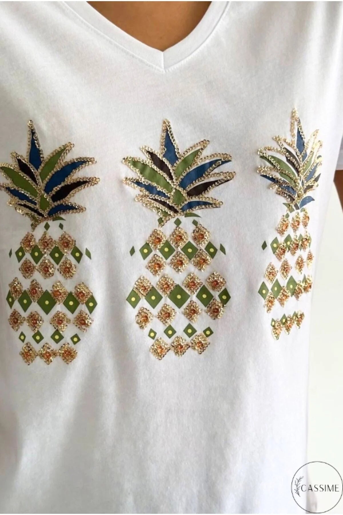 Tilda White Pineapple Sequin Cotton T-Shirt