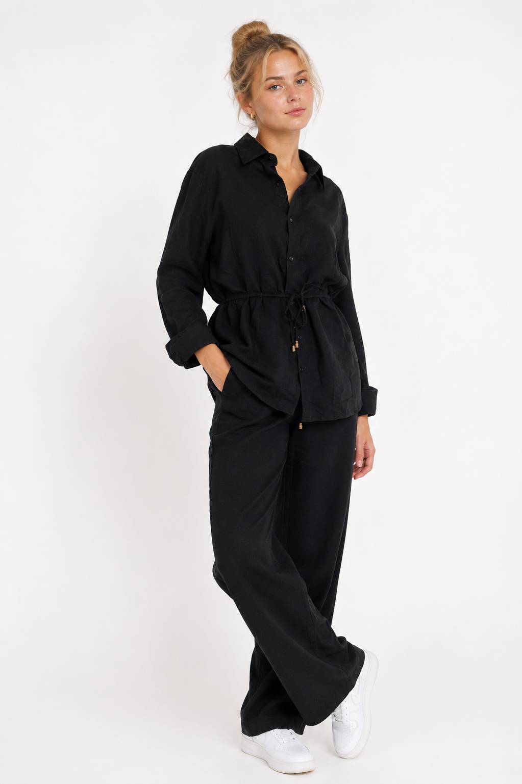 100% Cotton Muslin Black Two-Piece Set